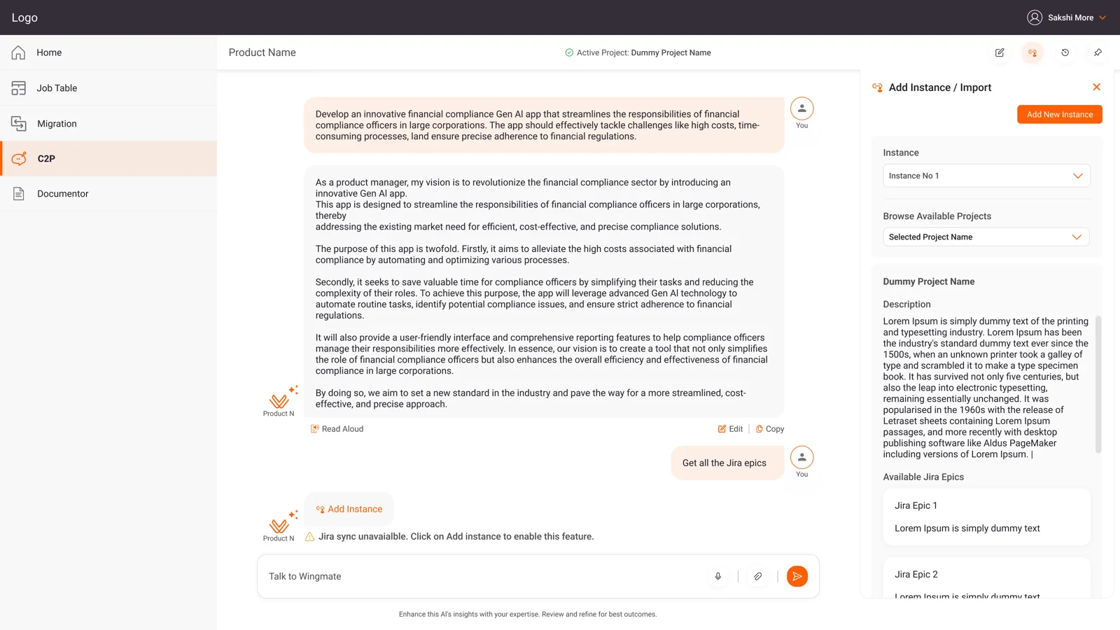 PERSISTENT · INTERNAL AI PRODUCT product interface
